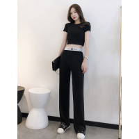 网红抖音同款冰丝坠感阔腿裤女夏季薄款显瘦洋气高腰垂感直筒拖地裤
