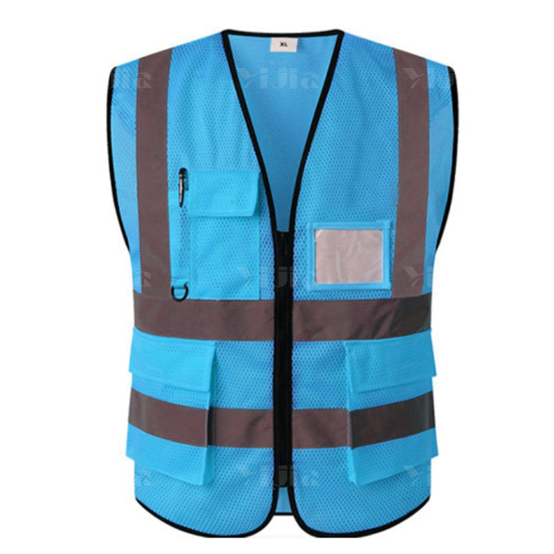翌嘉YJ4112141 反光背心环卫园林反光马甲施工交通反光衣 桃心网口袋款浅蓝色