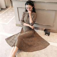 芷臻zhizhen春秋装2021新品秋女装韩版修身显瘦百搭打底中长款长袖蕾丝连衣裙