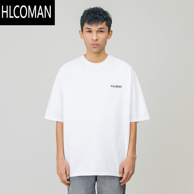 HLCOMAN 水洗字母印花圆领短袖T恤男2024夏季新款美式宽松情侣体恤