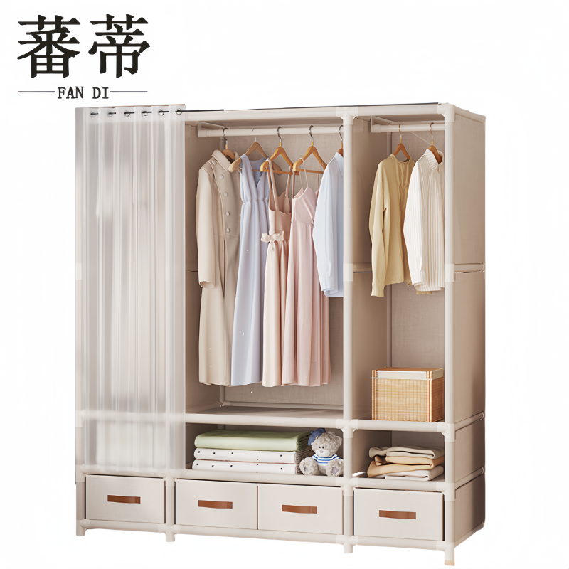 蕃蒂简易衣柜三排带抽屉个高清大图