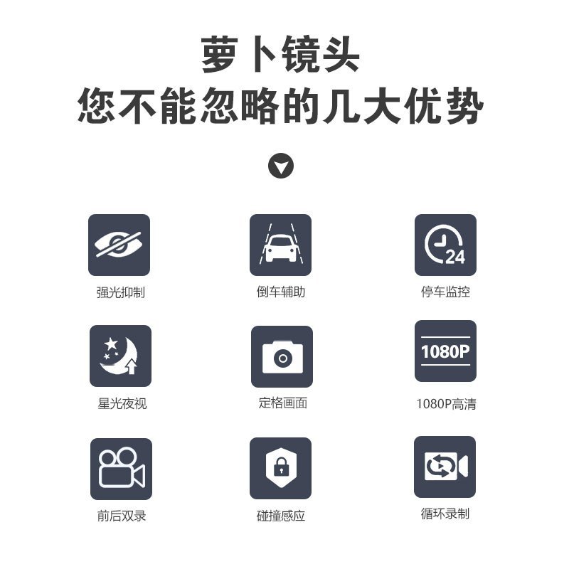 车萝卜(Carrobot)行车记录仪高清夜视 1080P流媒体 停车监控重力感应 7英寸单镜头(含16G内存卡)
