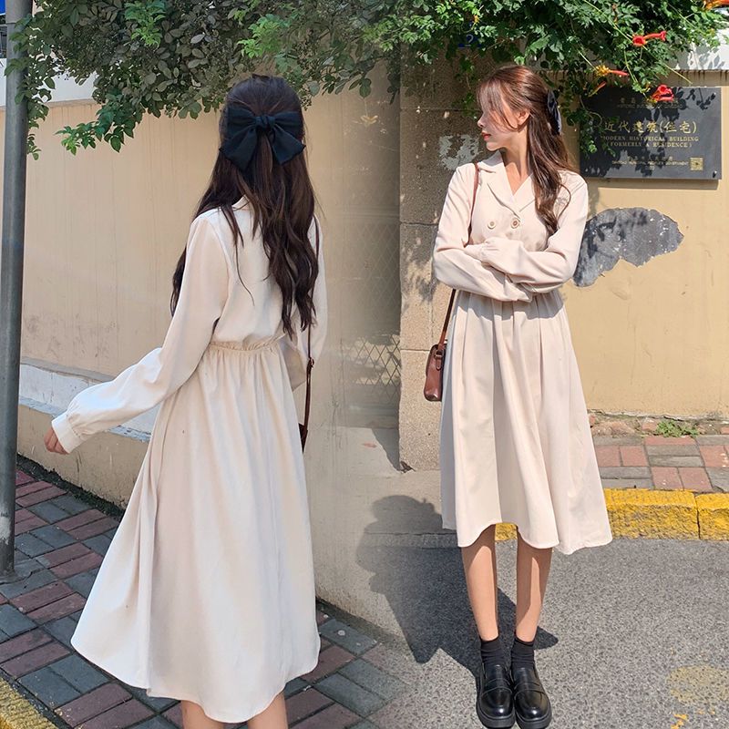 美动态大码女装春秋2022新款复古法式显瘦中长款西装领气质连衣裙