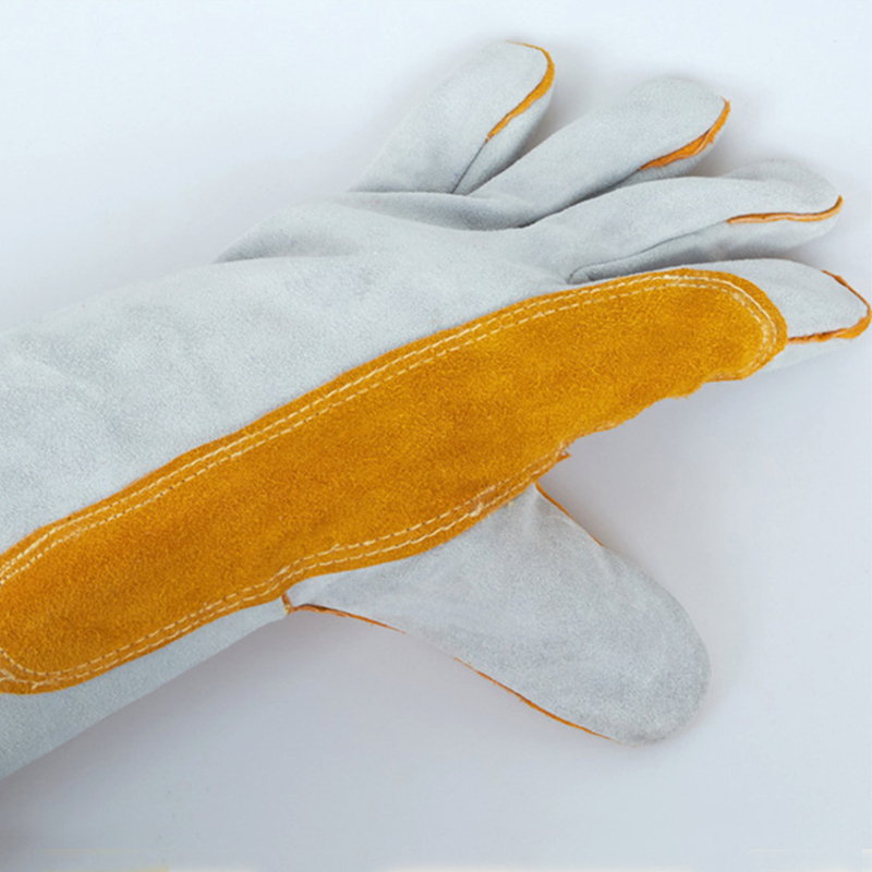 盾守牛皮电焊手套防热劳保防烫牛皮焊工耐磨劳保皮革手套四线托双层