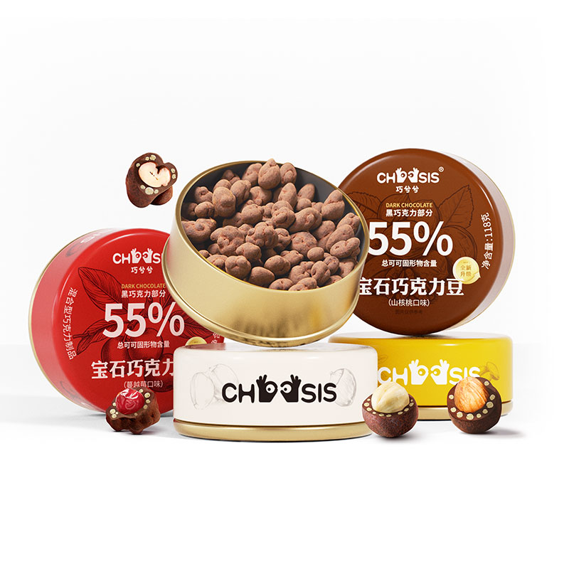 巧兮兮宝石巧克力豆(山核桃、巴旦木、榛子、蔓越莓)四口味组合装 休闲零食高清大图