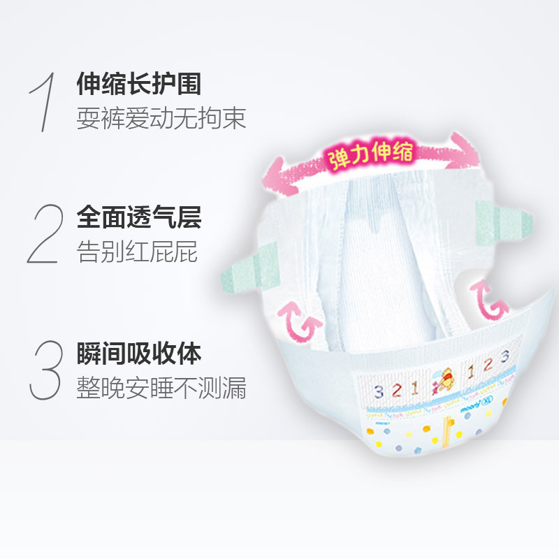 尤妮佳(Moony)婴儿纸尿裤 XL44+2片[12-17kg]加大号XL46片装 婴儿尿不湿 官方原装