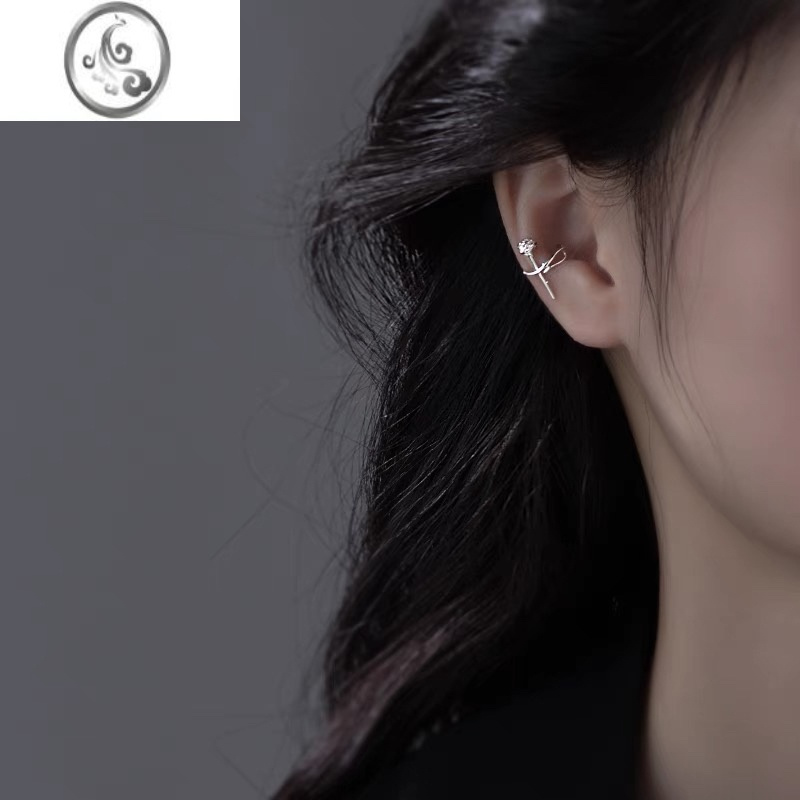 JiMi925银玫瑰花耳夹女法式高级感2022年新款潮冷淡风ins无耳洞耳骨夹