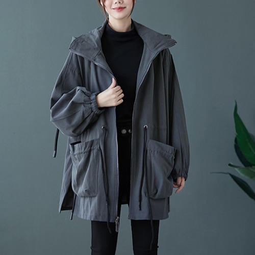 SUNTEK加肥加大码女装秋冬胖妹妹mm宽松中长款拉链200斤300连帽风衣外套风衣