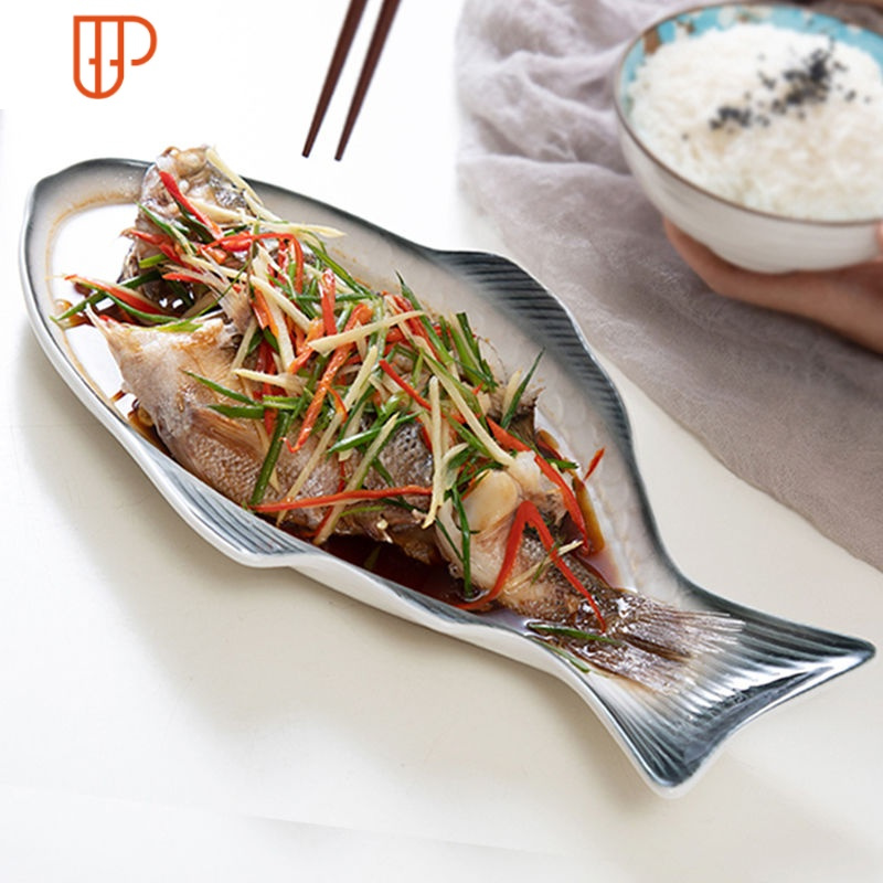 装鱼盘子北欧蒸鱼盘餐具鱼碟鱼盘子家用新款鱼盘陶瓷小大号鱼形盘国泰