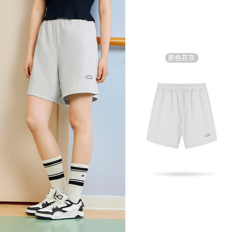 361°运动短裤女夏季新款针织宽松透气五分裤女复古学院风休闲短裤女 XL 原色花灰