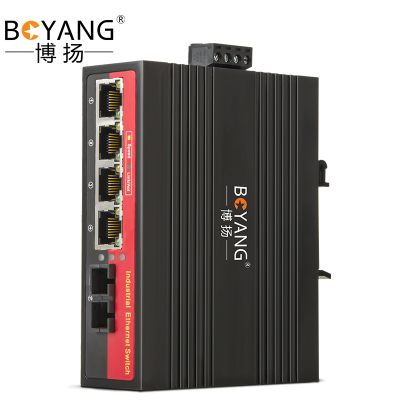 博扬(BOYANG)BY-PF1041S POE工业级光纤收发器 百兆单模双纤1光4电光电转换器 SC接口20公里含电源