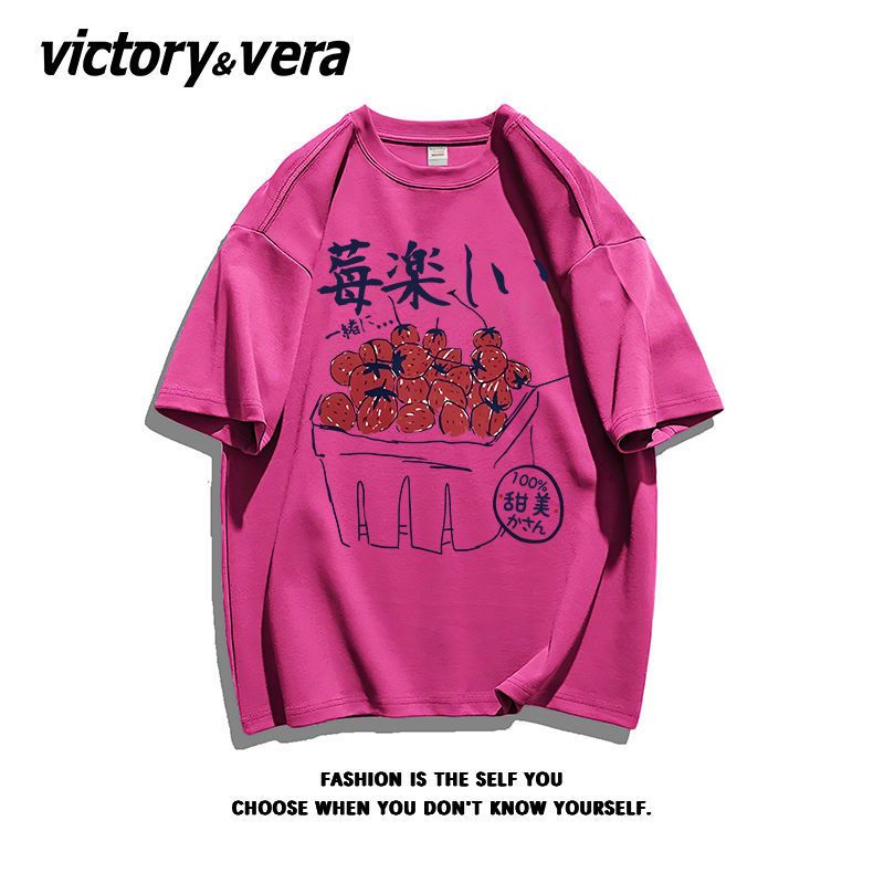 VICTORYVERA甜美草莓夏季短袖t恤女ins超火纯棉半袖体恤衫chic潮