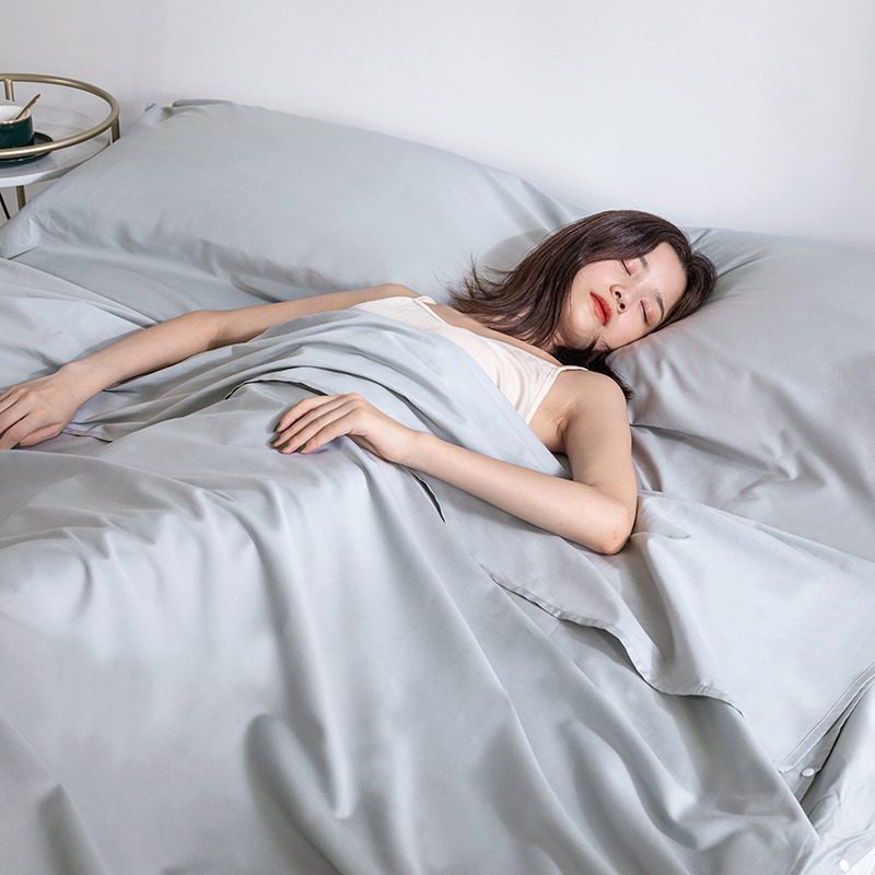 美帮汇旅行用床上隔脏睡袋60支长绒棉全棉大人外出便携床单宾馆酒店单人 冰川银 200x215cm