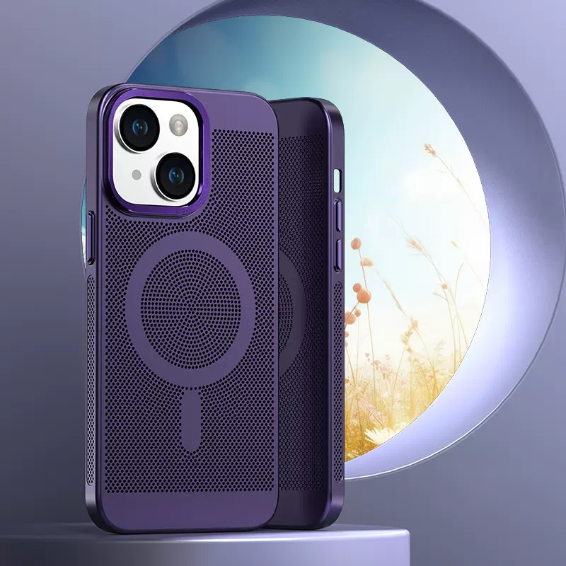 安美宝 苹果15/14promax手机壳新款散热磁吸iPhone13超薄透气磨砂镂空12夏季14Plus男女pro保护高清大图