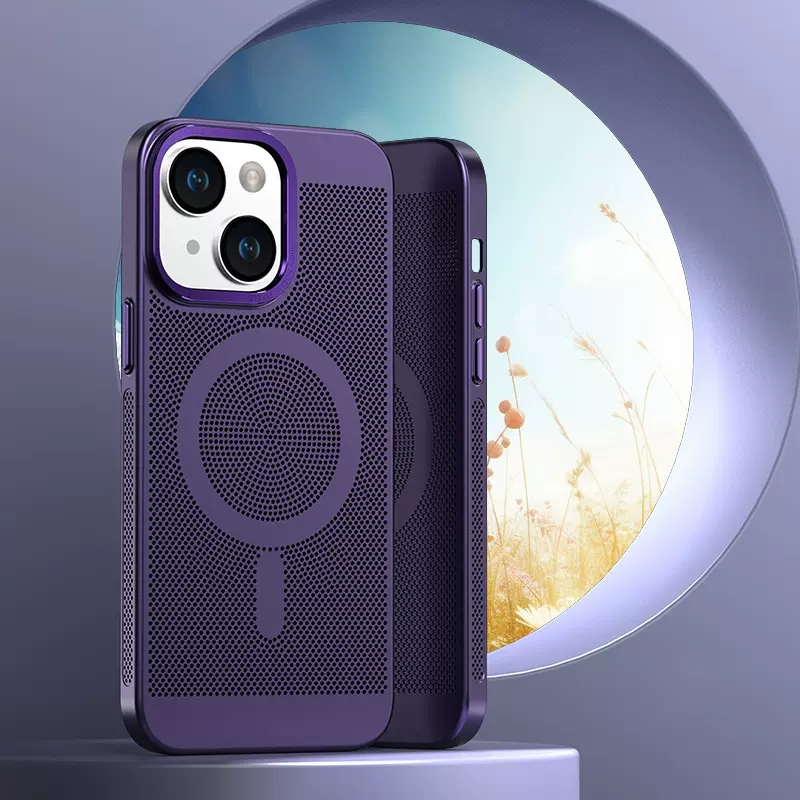 安美宝 苹果15/14promax手机壳新款散热磁吸iPhone13超薄透气磨砂镂空12夏季14Plus男女pro保护