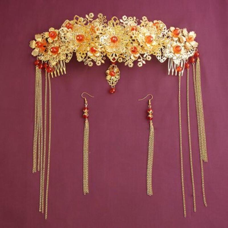 中式古装头饰新娘头饰结婚古装发饰套装中式流苏凤冠秀禾服配发饰186