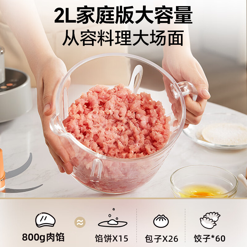 小熊(Bear)绞肉机家用小型 悬浮双刀 绞馅机 碎肉机辅食机 绞肉绞菜多功能一体机 搅肉拌机粗细可调QSJ-F03X2高清大图