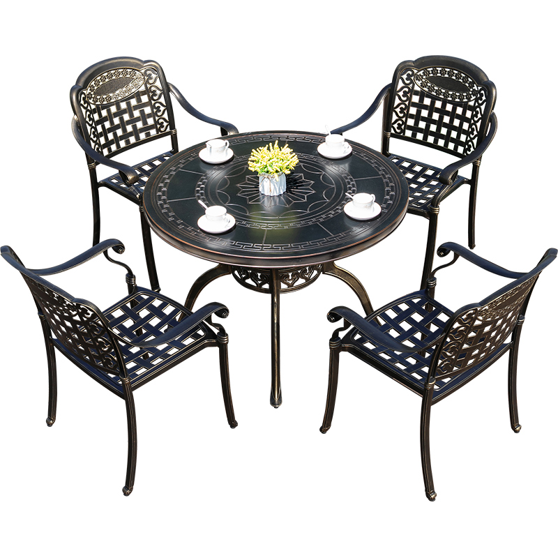 易企采 户外铸铝桌椅防水阳台组合套装创意别墅室外庭院花园铁艺桌椅休闲户外桌椅