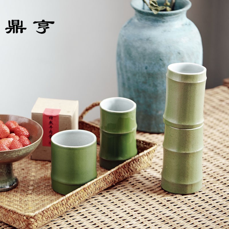 鼎亨 创意随手杯子陶瓷水杯 翠竹茶杯竹筒杯简约个性手工杯隔热