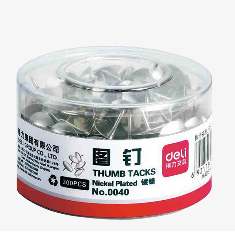 得力0040图钉按钉镀镍大头钉子摁钉圆头小图钉软木板装饰钉300枚/盒 5盒装
