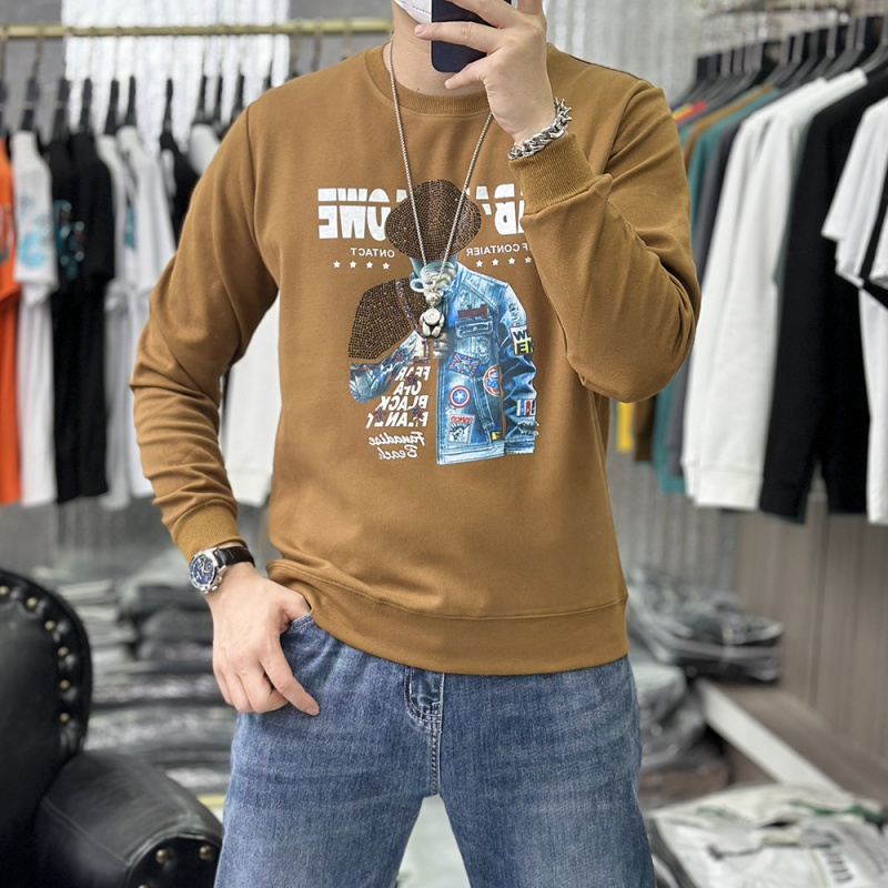 欧洲站秋冬新款时尚印花卫衣男士圆领潮流烫钻人物修身长袖体恤衫