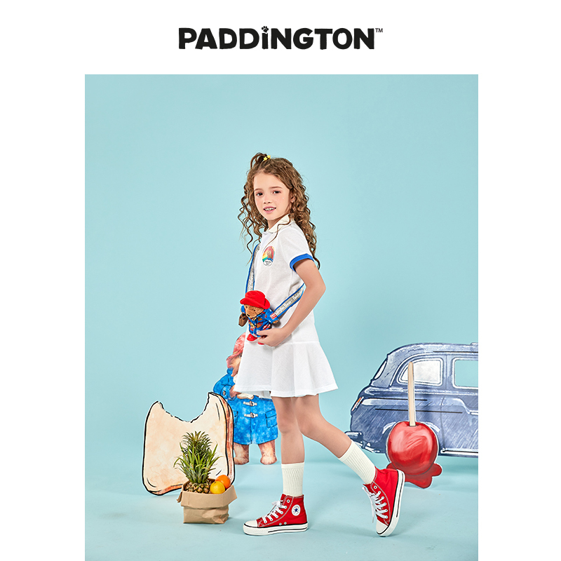 Paddington Bear帕丁顿熊夏季女童直筒拼接色polo连衣裙