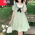 YIBUSHENG学院风减龄小清新娃娃裙子季大码学生宽松显瘦领连领子 2XL建议140-160斤 绿色