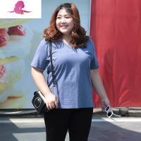 艳如飞200斤胖妹妹加肥加大码女装T恤衫胖mm短袖竹节棉宽松遮肚子上衣夏大码女装