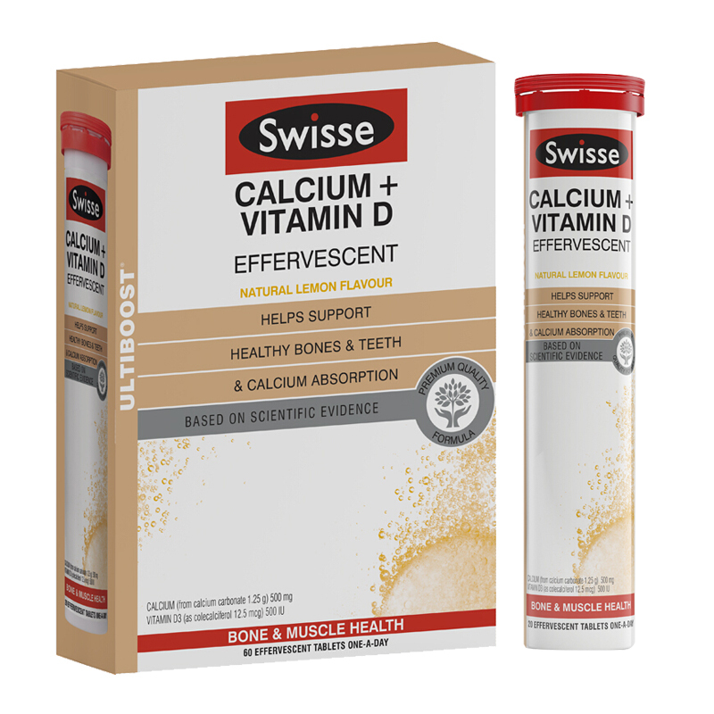 Swisse钙加维生素D泡腾片60粒/盒装 澳洲原装进口 复合维生素 自然柠檬味 保质期到21年6月