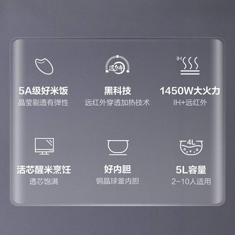 苏泊尔(SUPOR)5L电饭煲远红外穿透加热铜晶球釜IH电磁加热多功能家用智能电饭锅2-10人适用 SF50HC82高清大图