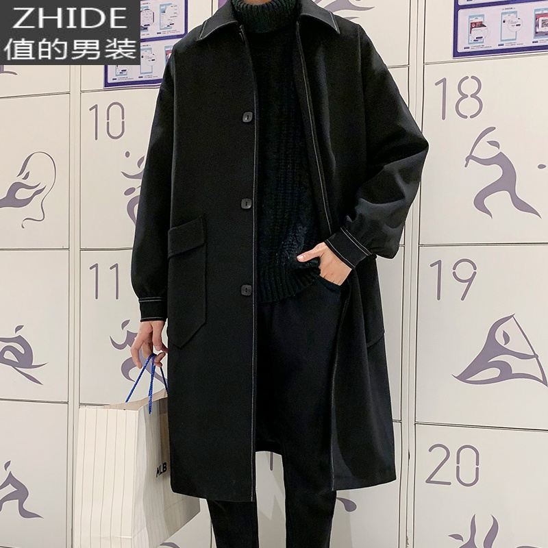 SUNTEK春秋中长款风衣男痞风日系潮牌宽松韩版潮流休闲帅气外套风衣高清大图