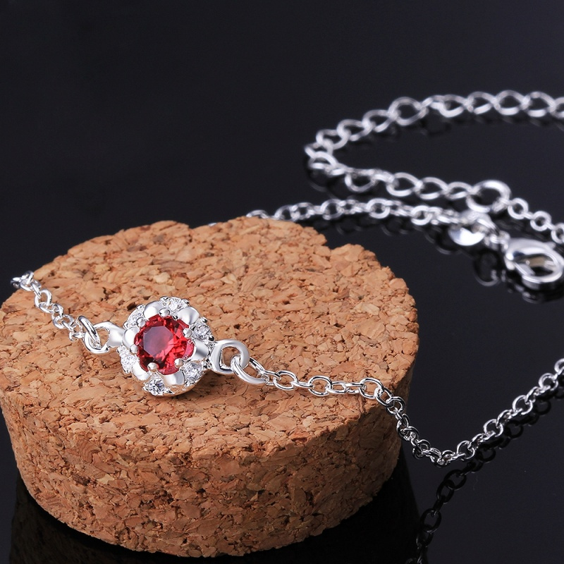 A033 Women Jewelry Silver Anklet 镀银饰品水晶红锆石脚链女潮送女朋友七夕情人节礼物