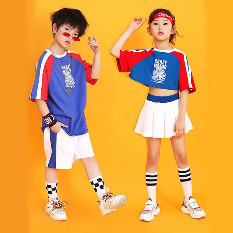 儿童演出服夏季新款男童街童爵士服套装女孩表演服学生潮