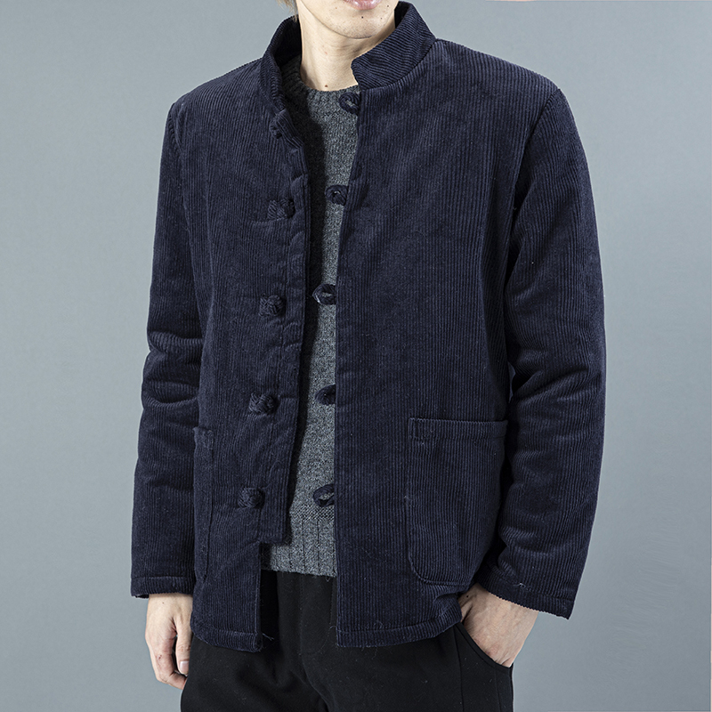 baluoshang中国风冬季古风加厚外套青年男士唐装棉衣中山装复古棉袄