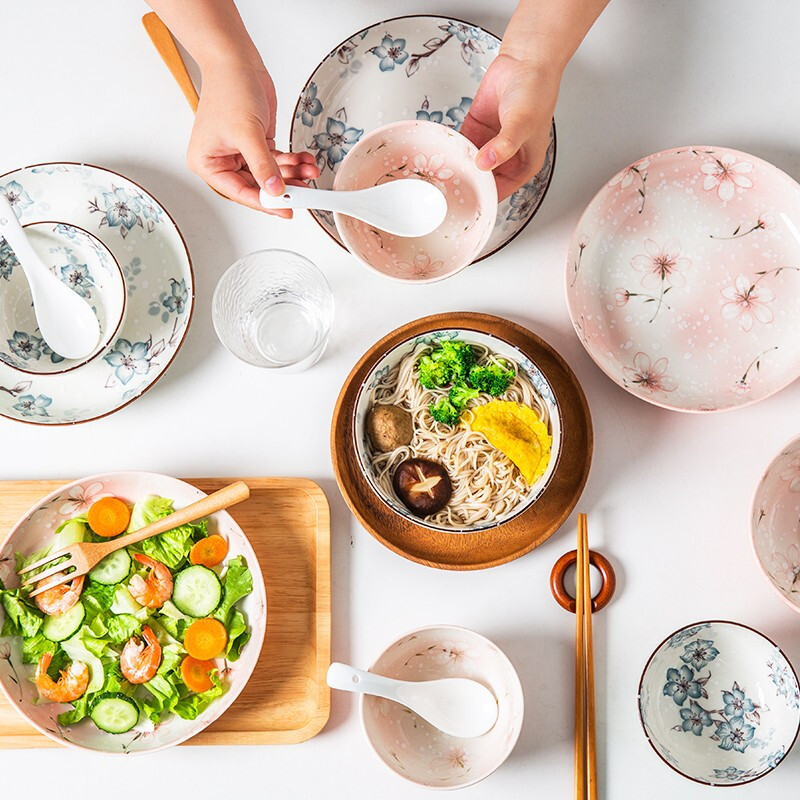 亿嘉IJARL 日式浪漫手绘釉下餐具玉兰16件套高清大图