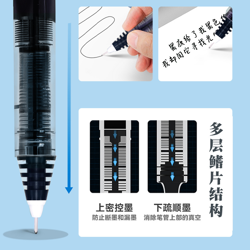 齐心(COMIX)GP537按动笔速干笔中性笔0.5mm书写套装12支/卡按动式办公签字笔水笔黑色水性笔大容量黑笔类