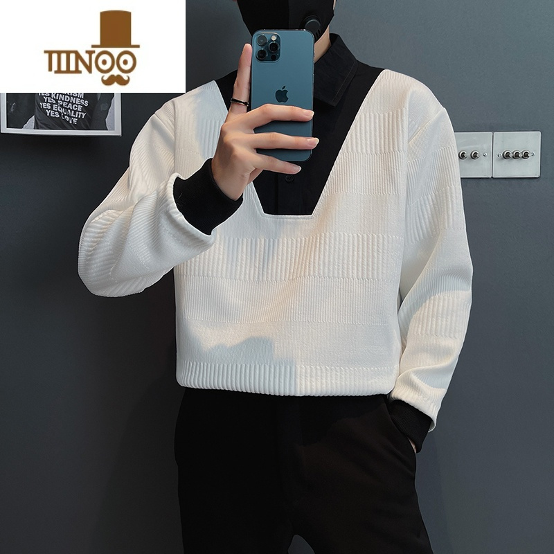 YANXU感翻领卫衣男士潮流针织衫网红上衣服潮牌痞帅外套