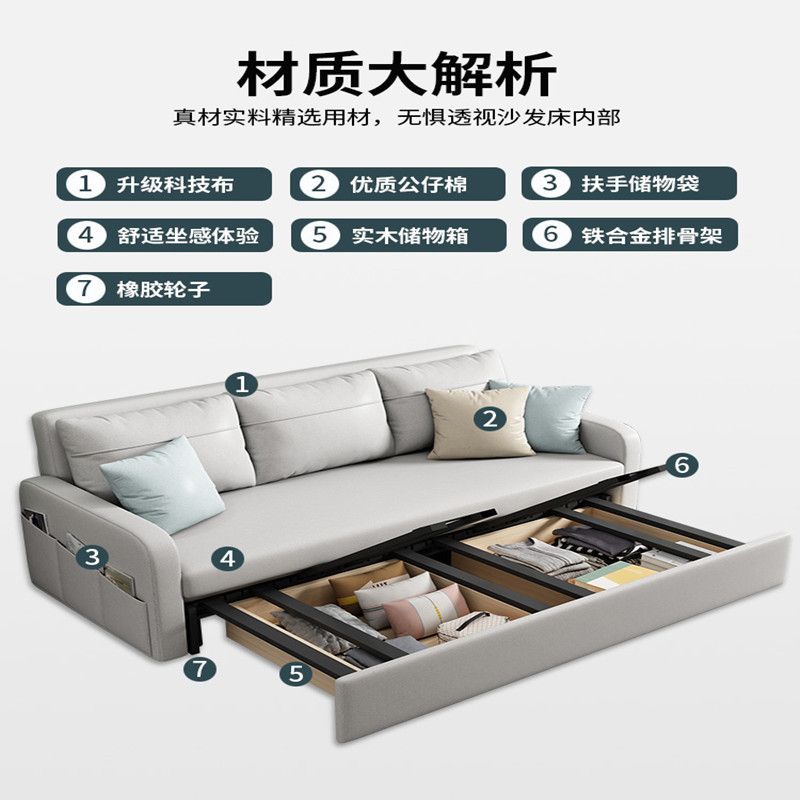 [每满300减40]折叠沙发床两用实木客厅小户型多功能沙发床可折叠1.5米1.2单双人网红双人沙发布艺简约现代巧妈妈