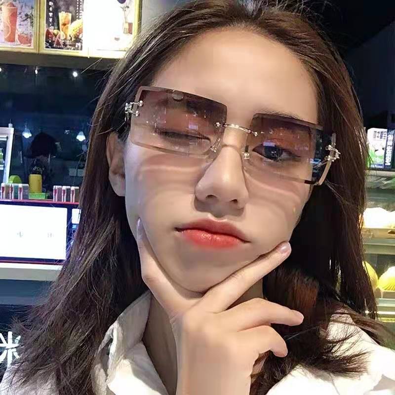 墨镜女霸气社会时尚ins网红气质超轻小镜片渐变色太阳镜眼镜无框