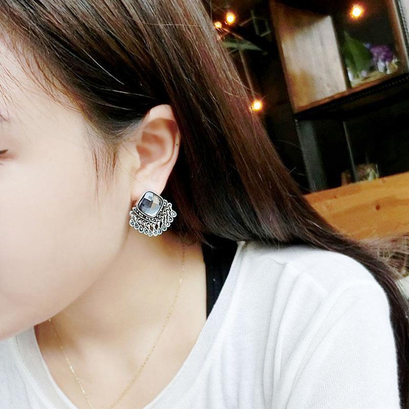新款欧美气质百搭饰品耳钉夸张玻璃水钻女士耳饰耳环YWZH2529送女朋友七夕情人节礼物
