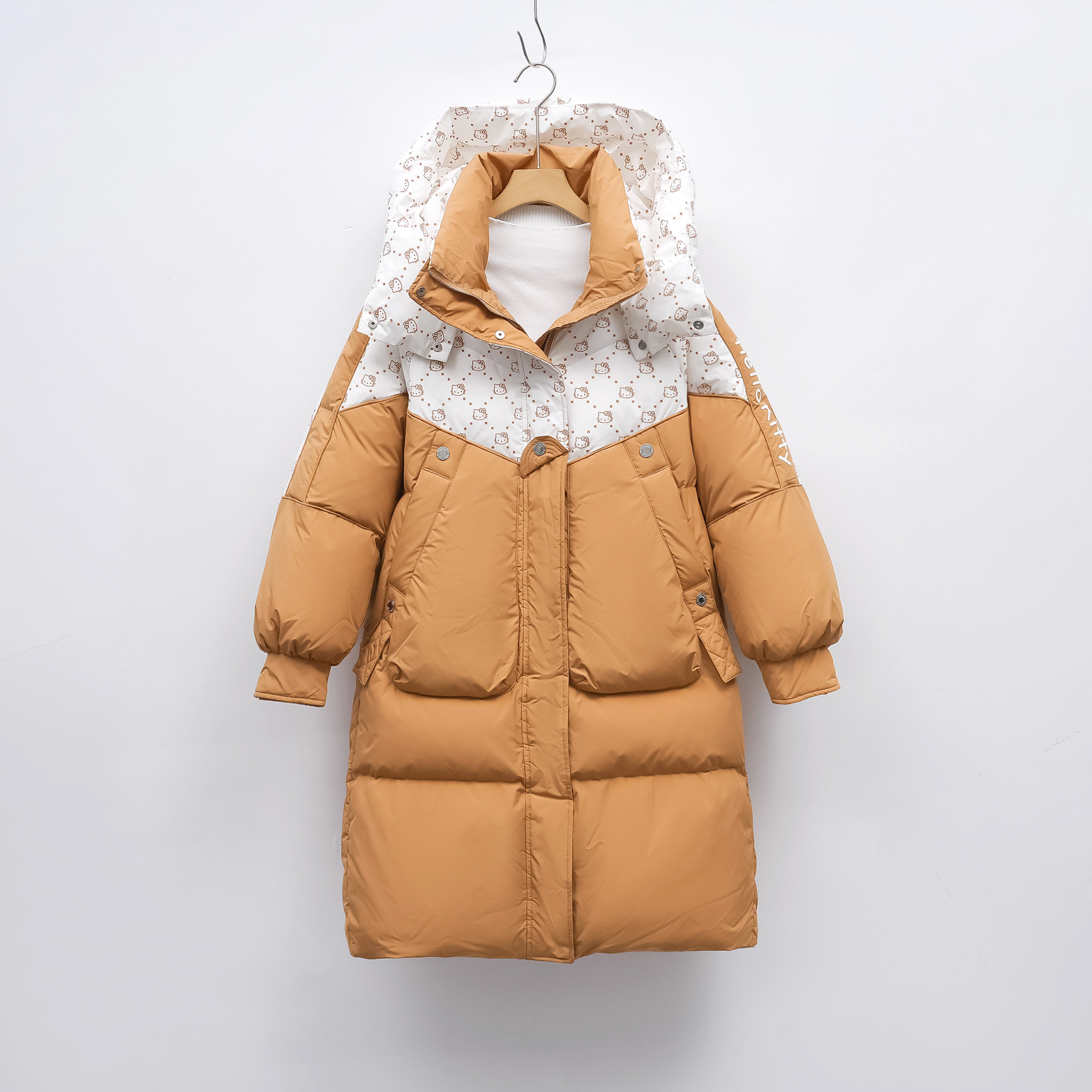 羽绒服新国标90绒女冬新款长款面包服保暖连帽撞色外套 南瓜色 S