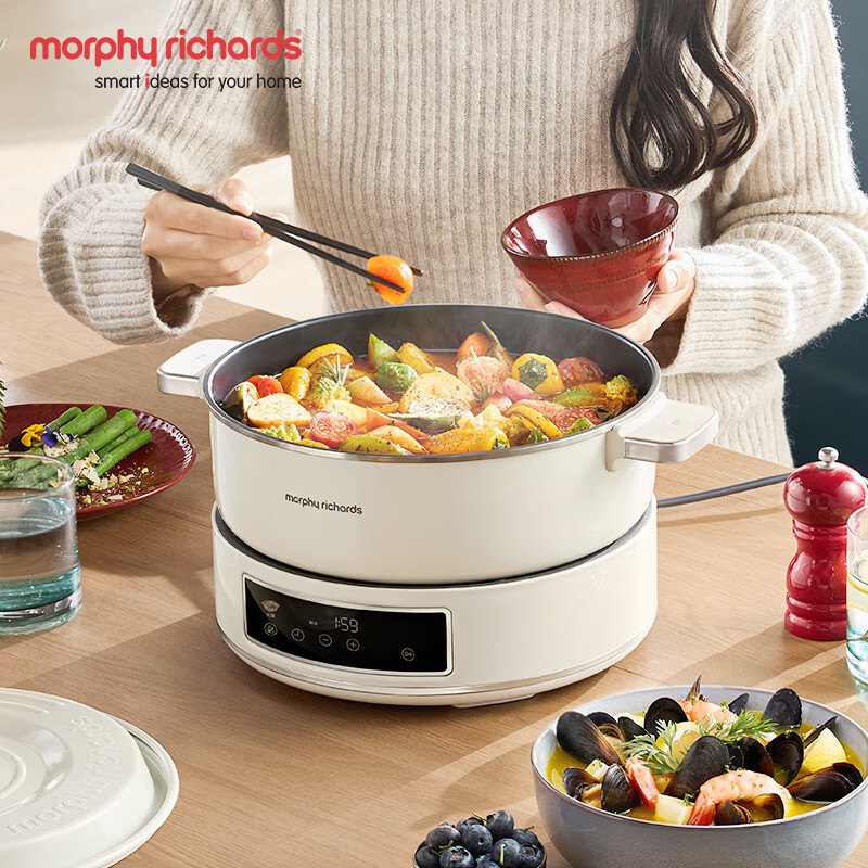 摩飞电火锅一键计时分体式设计智能预约清洗便捷白色MR8902高清大图