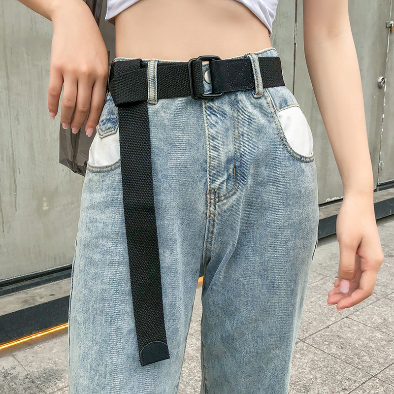 年轻人学生ins风潮个性男裤带韩版皮带女牛仔裤百搭潮人 黑色 110cm