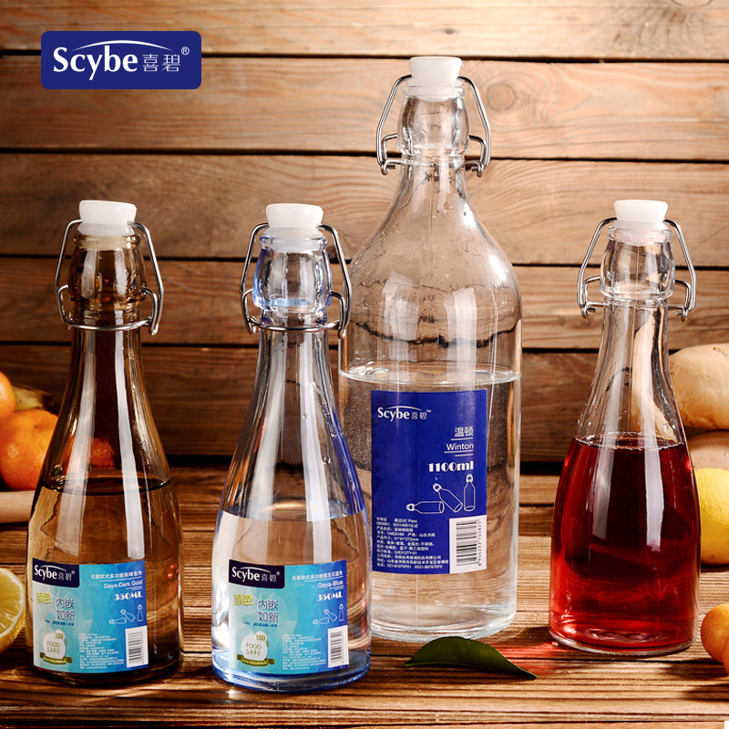 [Scybe]喜碧温顿玻璃瓶2只装酿酒瓶红酒瓶橄榄瓶泡酒带盖白酒瓶空瓶350ML高清大图