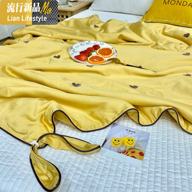 夏凉被空调被可爱心形刺绣蝴蝶结天丝夏被春夏季天单双人薄款被子 三维工匠高清大图