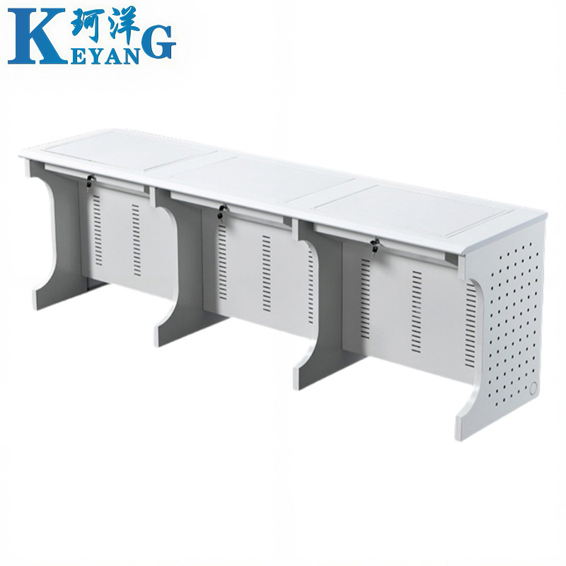 珂洋 翻转电脑桌 三人位灰白色 张高清大图