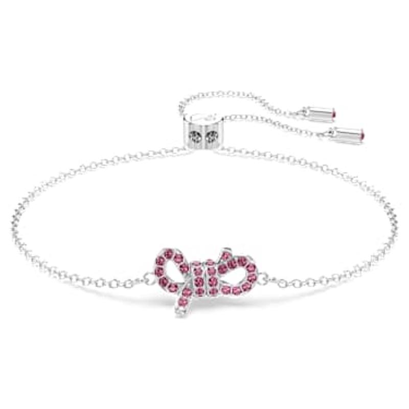Swarovski施华洛世奇女士浪漫爱心蝴蝶结手链粉色水晶镀铑滑动手高清大图