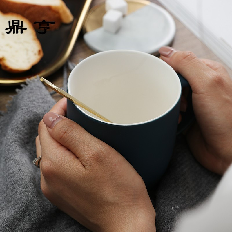 鼎亨创意可爱水杯陶瓷大容量带盖马克杯情侣水杯带勺咖啡杯牛奶杯