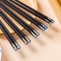 美穗吉家 家用分类合金筷5双装 MIH-2404170 合金筷子家用抗菌防滑耐高温 卡通分餐公筷餐具套装 黑色 5双