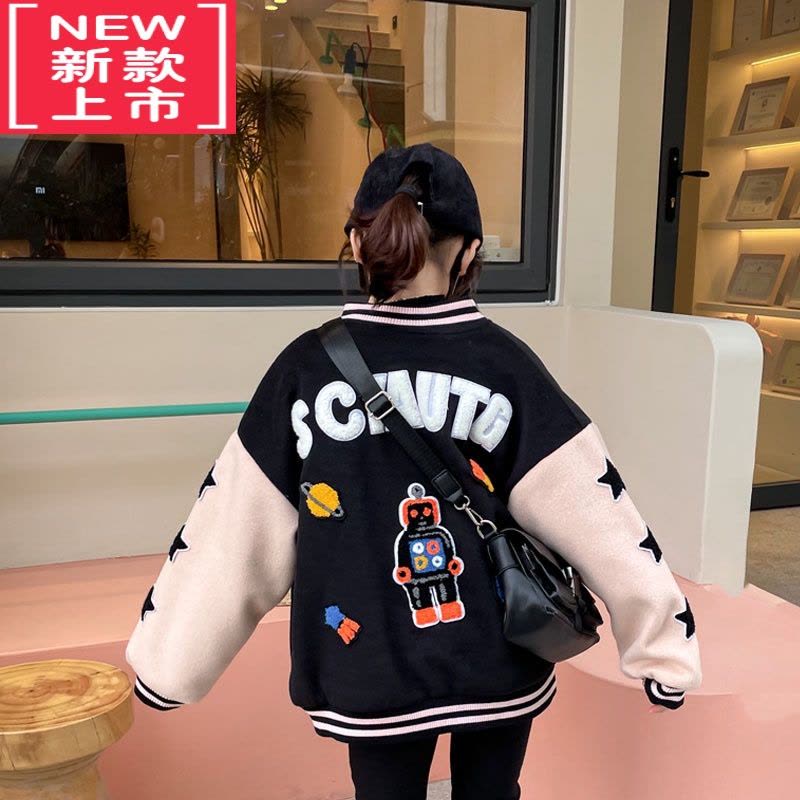 可莉允女童棒球服加厚外套2022秋冬季新款洋气时髦炸街儿童棉服毛呢夹克图片